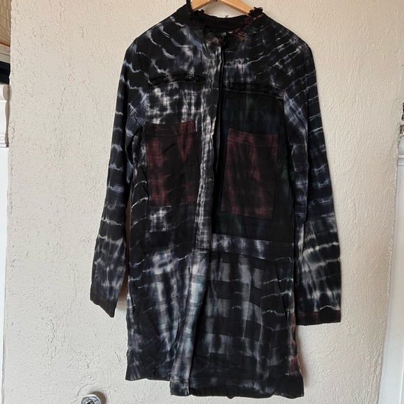 Anthropologie Burning Torch Plaid Tie Dye Burnout Button Down Tunic Dress - Picture 4 of 16